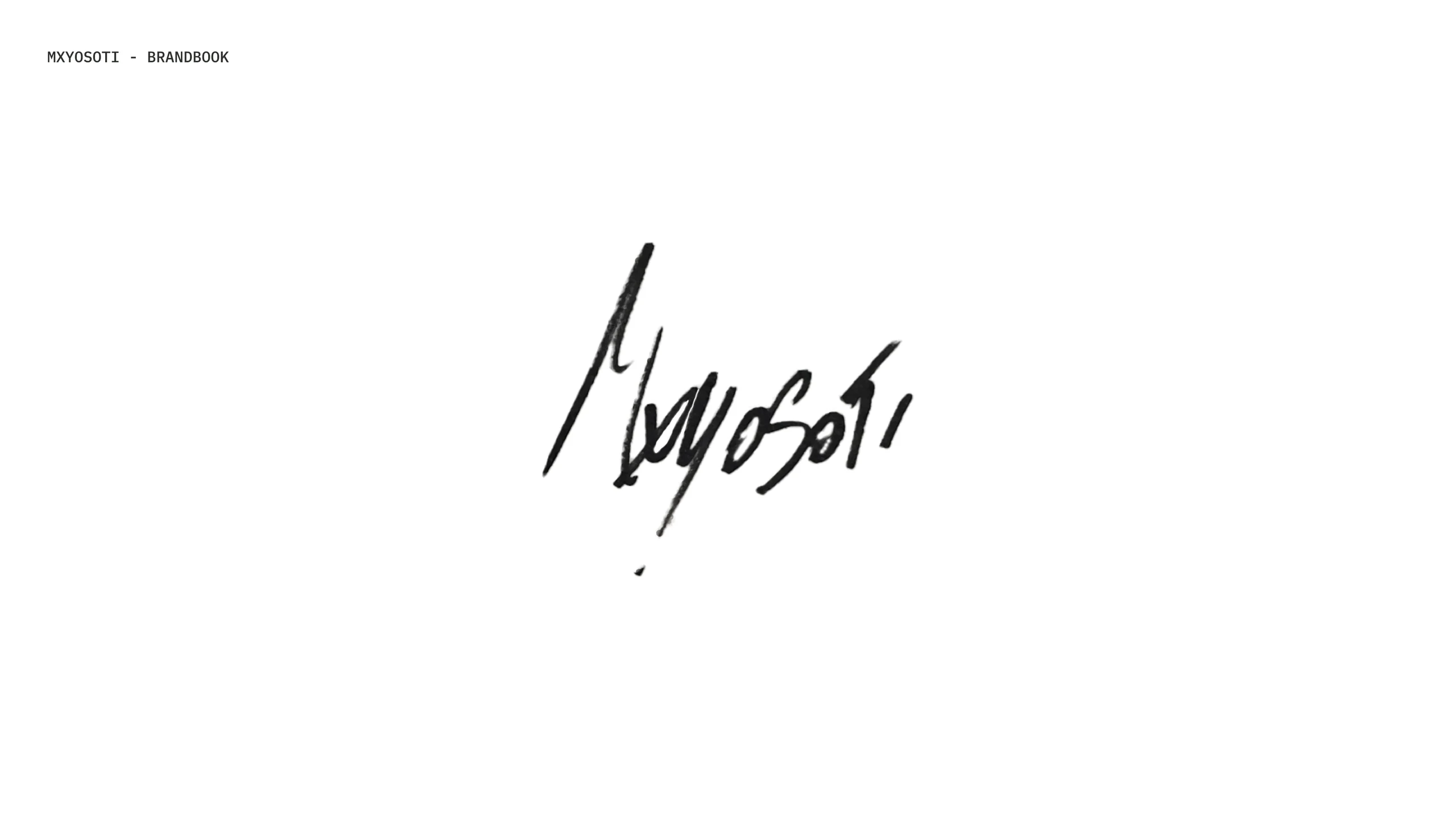 MXYOSOTI brandbook cover with the handwritten logo.
