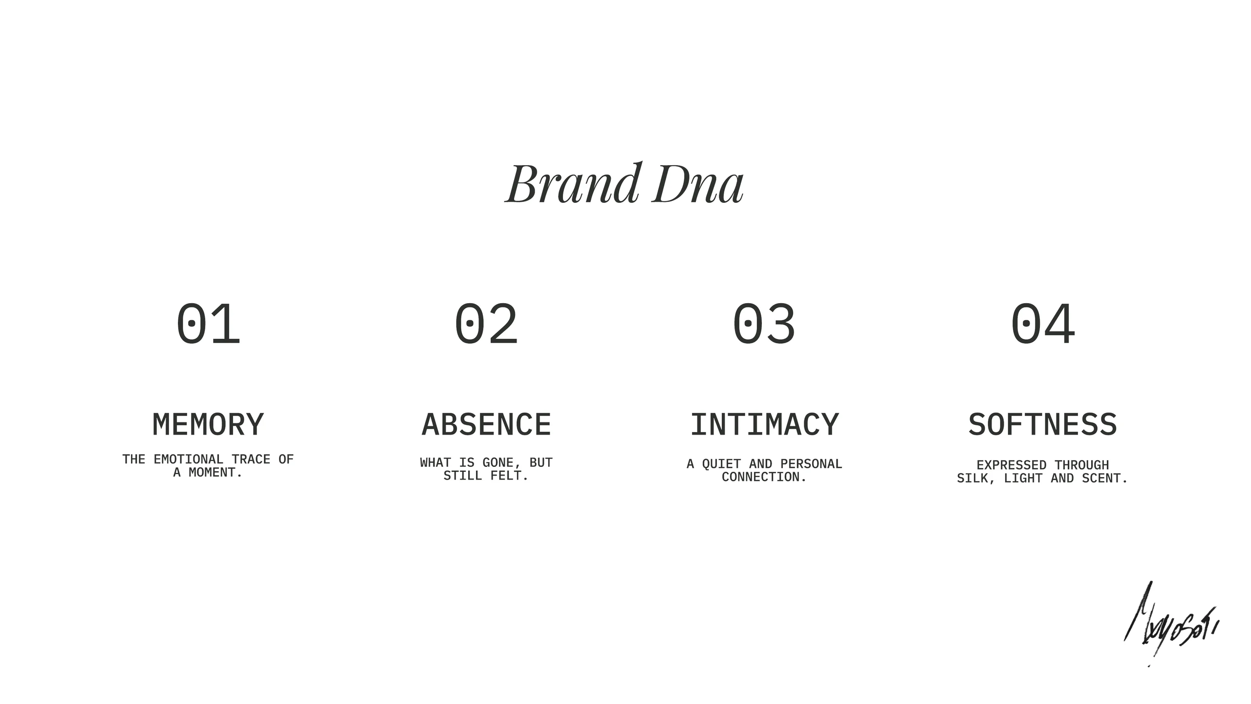 Brand DNA: memory, absence, intimacy and softness.